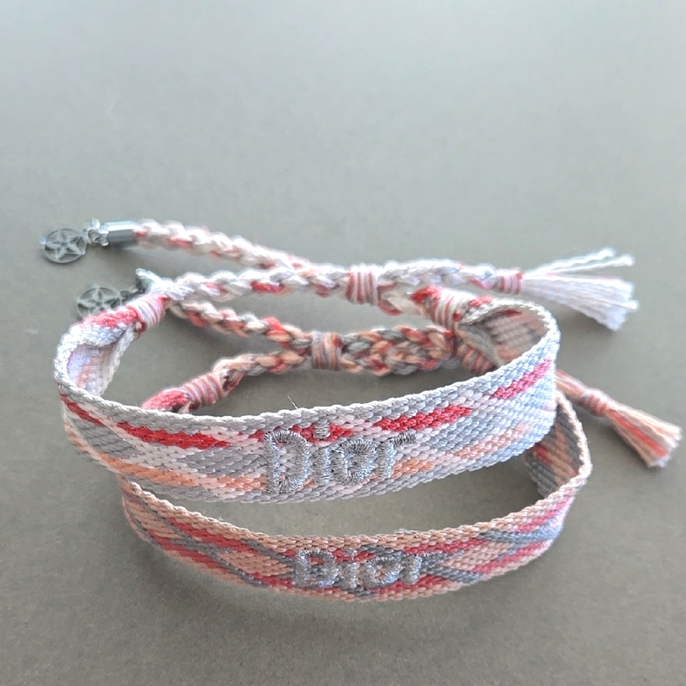 New never used authentic DIOR woven friendship bracelet Only 1x Silver pink Dior